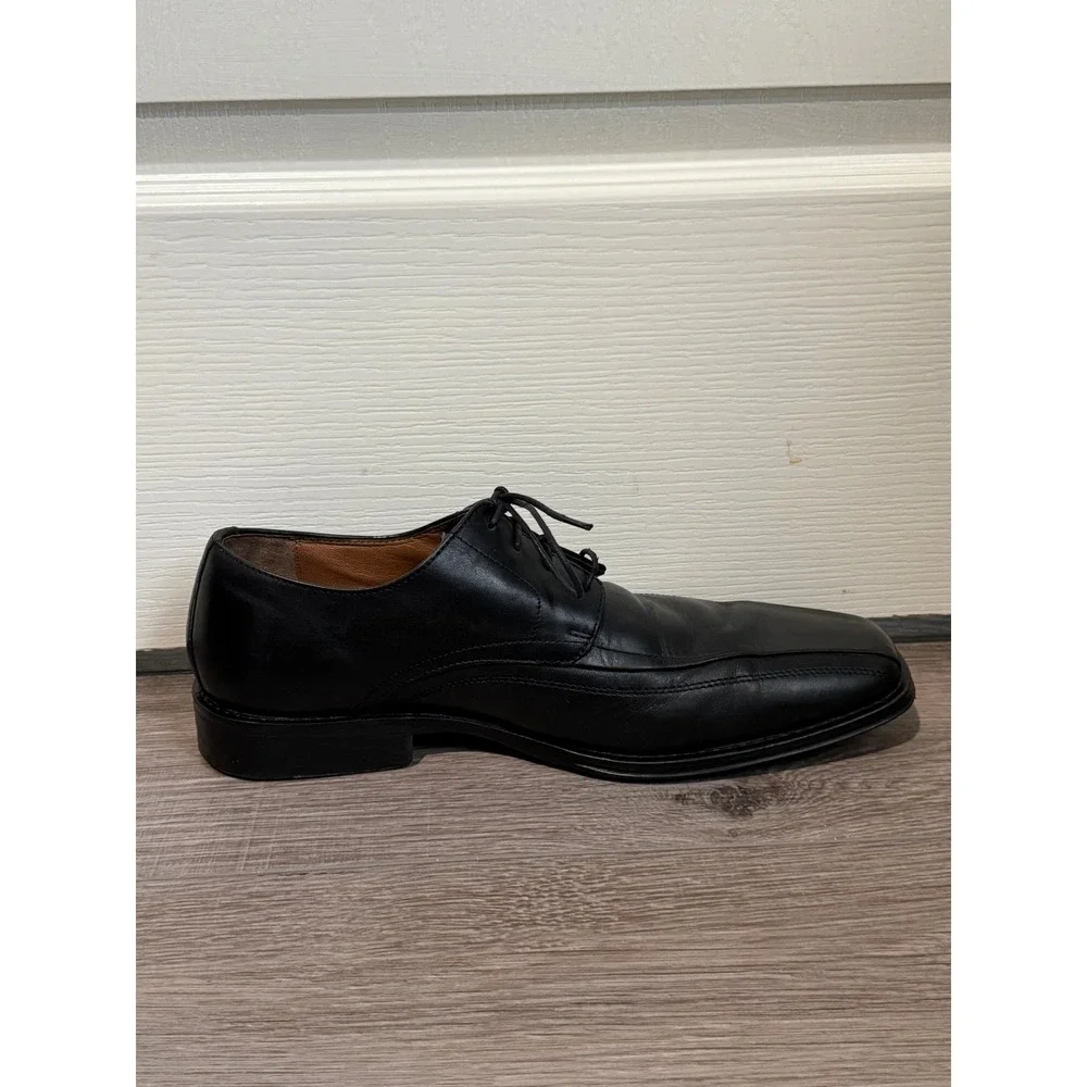 Johnston‎ & Murphy Mens Black Leather Square Bicycle Toe Oxford Dress Shoes 11.5